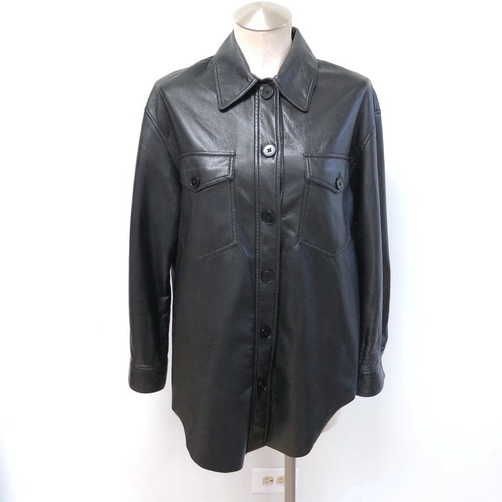 Wilfred Pelli‎ Shirt Jacket Womens Small Black Vegan Leather Shacket Button Up